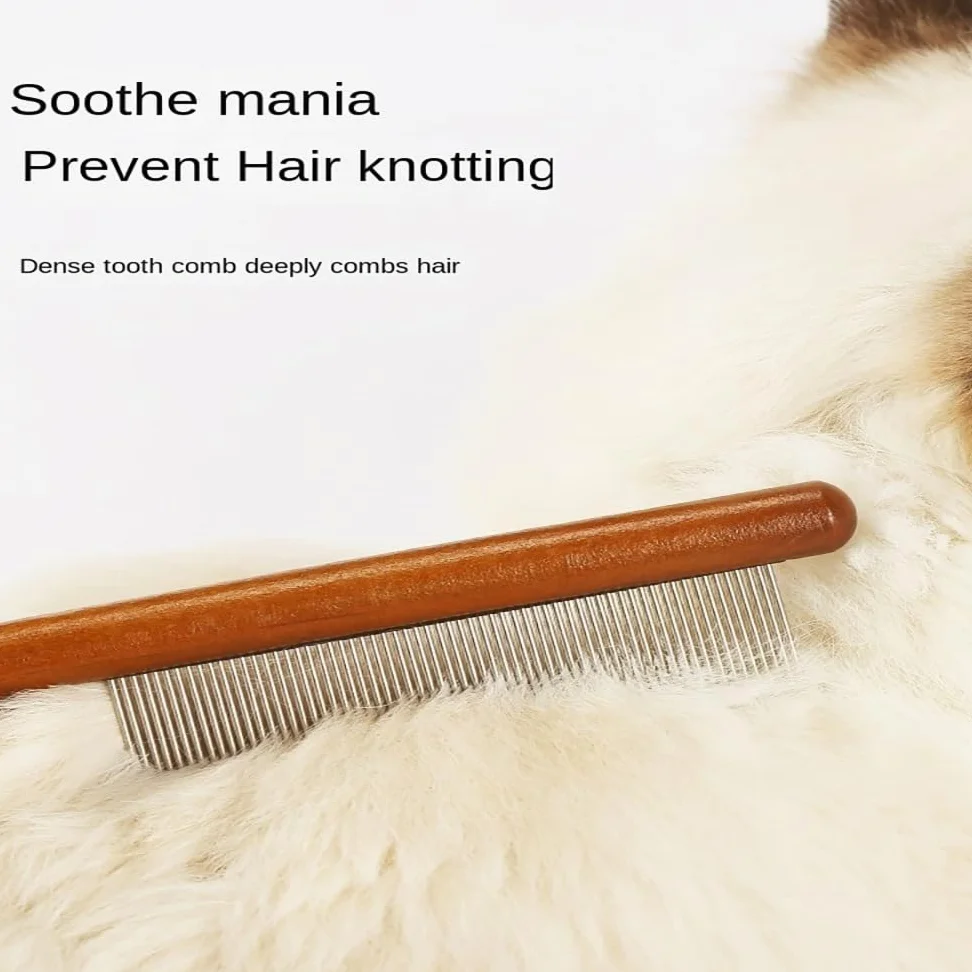Peine para Mascotas con Mango de Madera | Fácil de peinar, hecho de material duro y práctico(Wide-toothed comb)