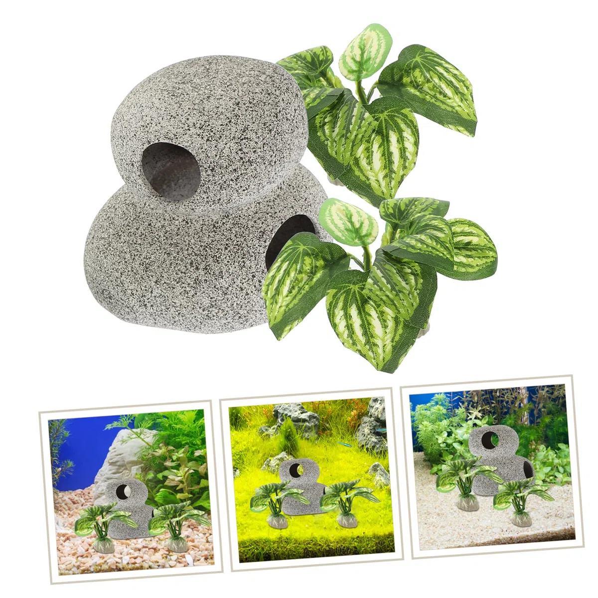 PRETYZOOM 2juegos Decoración De Acuario Cueva y Plantas Falsas Set De Ornamentos para Peceras y Terrarios Accesorios Acuáticos para Escondites De Peces y Camarones
