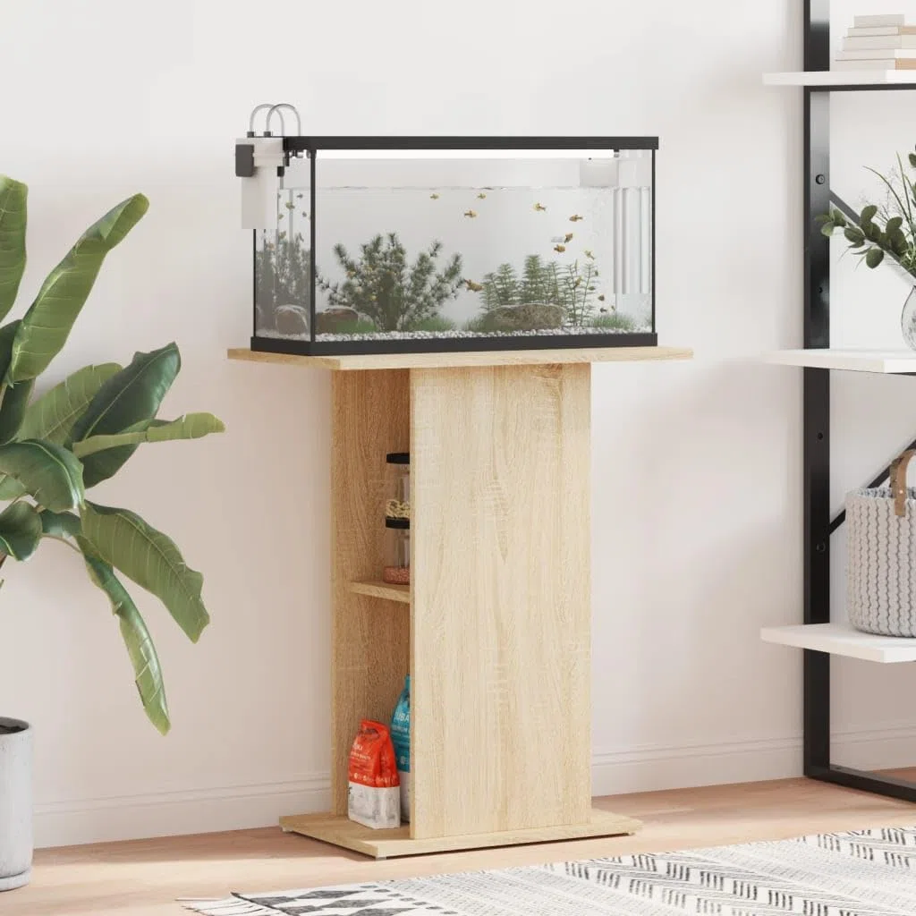 IKAYAA Soporte para Acuario Mueble para Acuario de MDF Soporte para Tanque de Reptiles 60.5 x 36 x 72.5 cm con Gabinete de Almacenamiento para Salón, Oficina, Recepción, Roble Sonoma