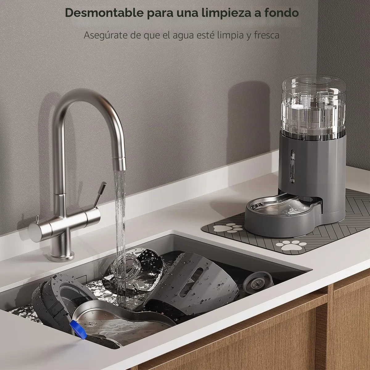 JUNSPOW Dispensador de agua para gatos con mantel individual y cuenco de acero inoxidable (4 L)