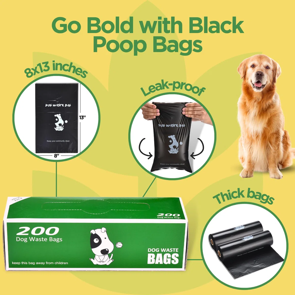 PoopBags PBBLKRL01 - Bolsas para caca, tamaño grande, color negro