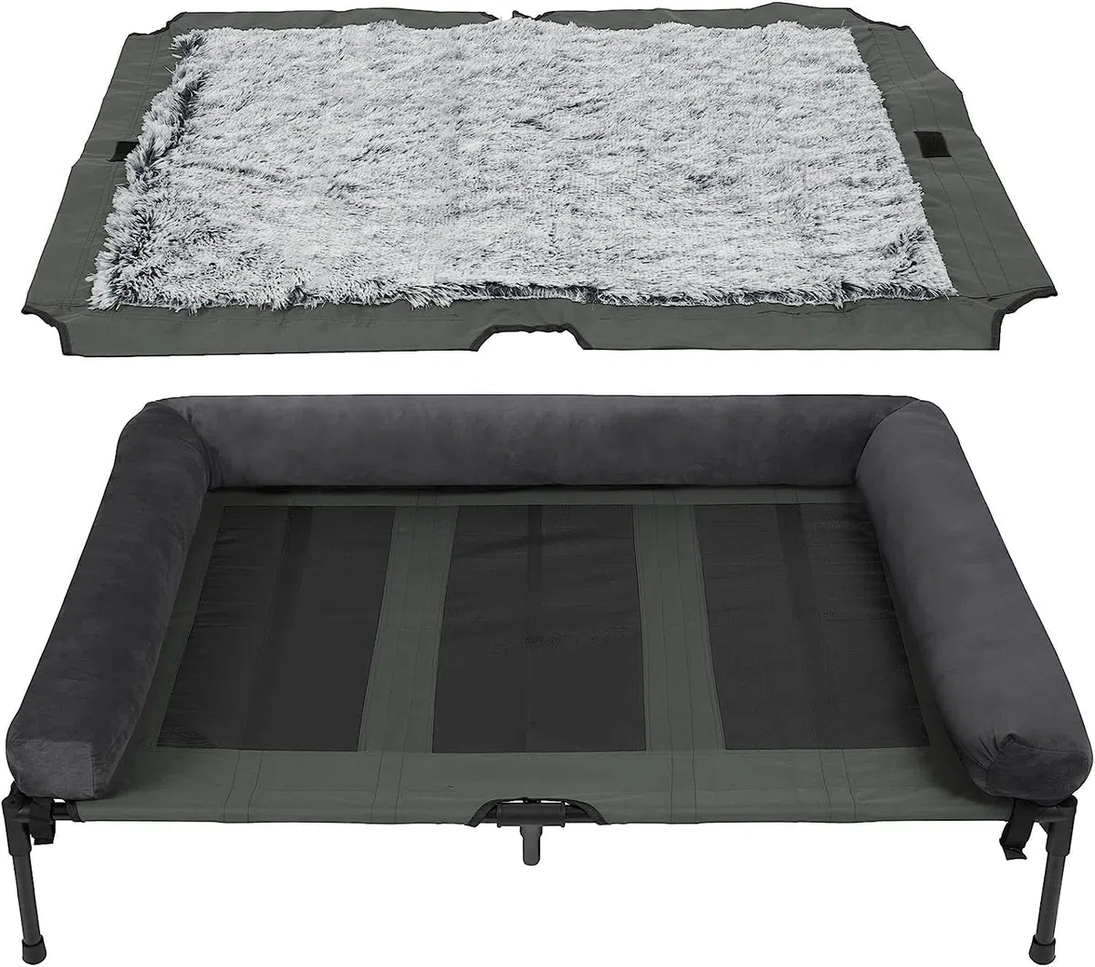 BingoPaw Cama Elevada Perro Grande XXL, Camas para Perros Grandes Elevadas Transpirable 110x80x18 cm Caseta Hamaca Perro Exterior con Borde de Cojín elevada y Manta de Felpa,Ideal para Todo el Año | Cama elevada para perros con borde, 110 x 80 x 18 cm