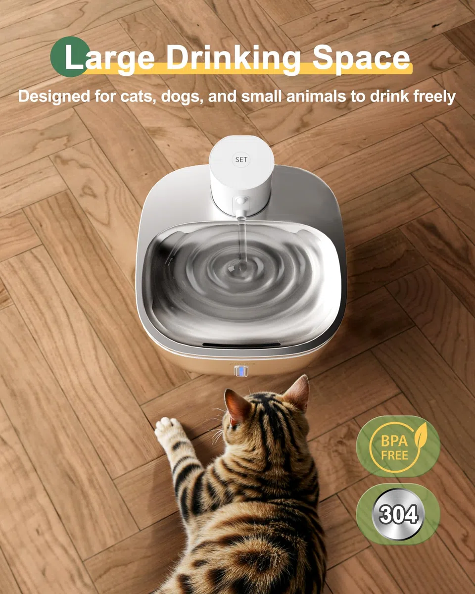 Gimars Fuente para Gatos sin Cable Inoxidable: 3.2L/5000 mAh, Bebedero Gatos con Sensor de Movimiento, Automático Dispensador de Agua Inalámbrico con Batería Recargable, Bomba Ultra Silenciosa