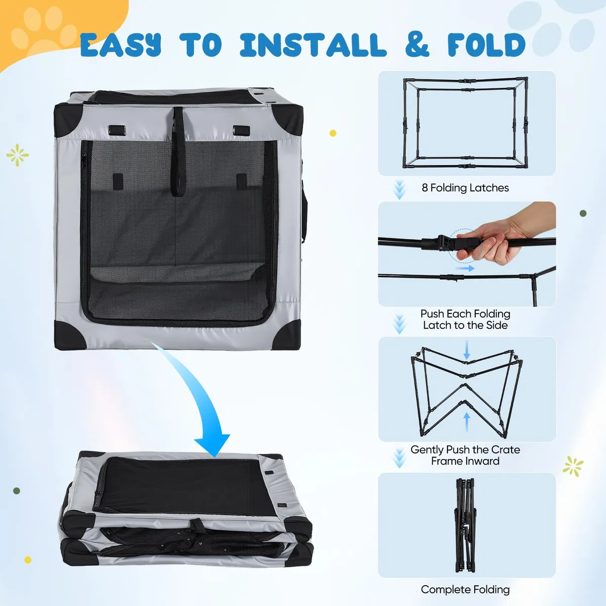 Transportin Perro Grande Plegable 81,5x59x59 cm para Coche con Malla | Transportin perro de Oxford 600D con colchón extraíble, plegable y transpirable para coche, viajes y hogar