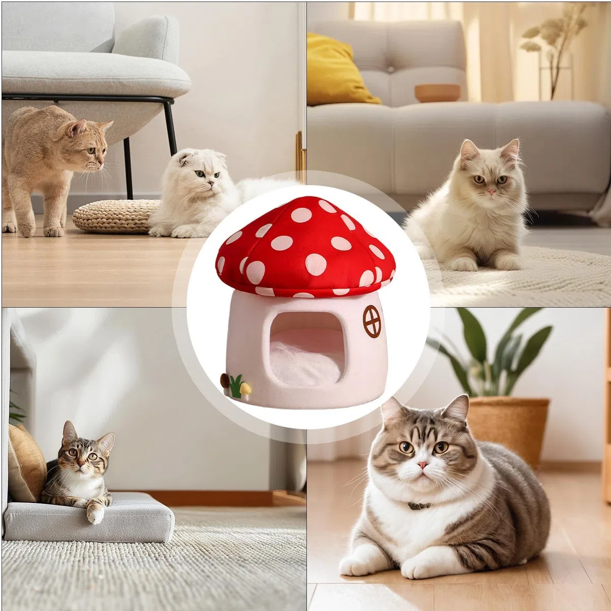 Cama de dormir para gatos – Cama para mascotas en forma de hongo | Cama de dormir y cálida, tienda de campaña para mascotas pequeñas, gatos y cachorros | Tienda Cálida Acogedora Cuevas Camas Suave Felpa Nidos Calentita Para Perros Pequeños Gatos Cachorros