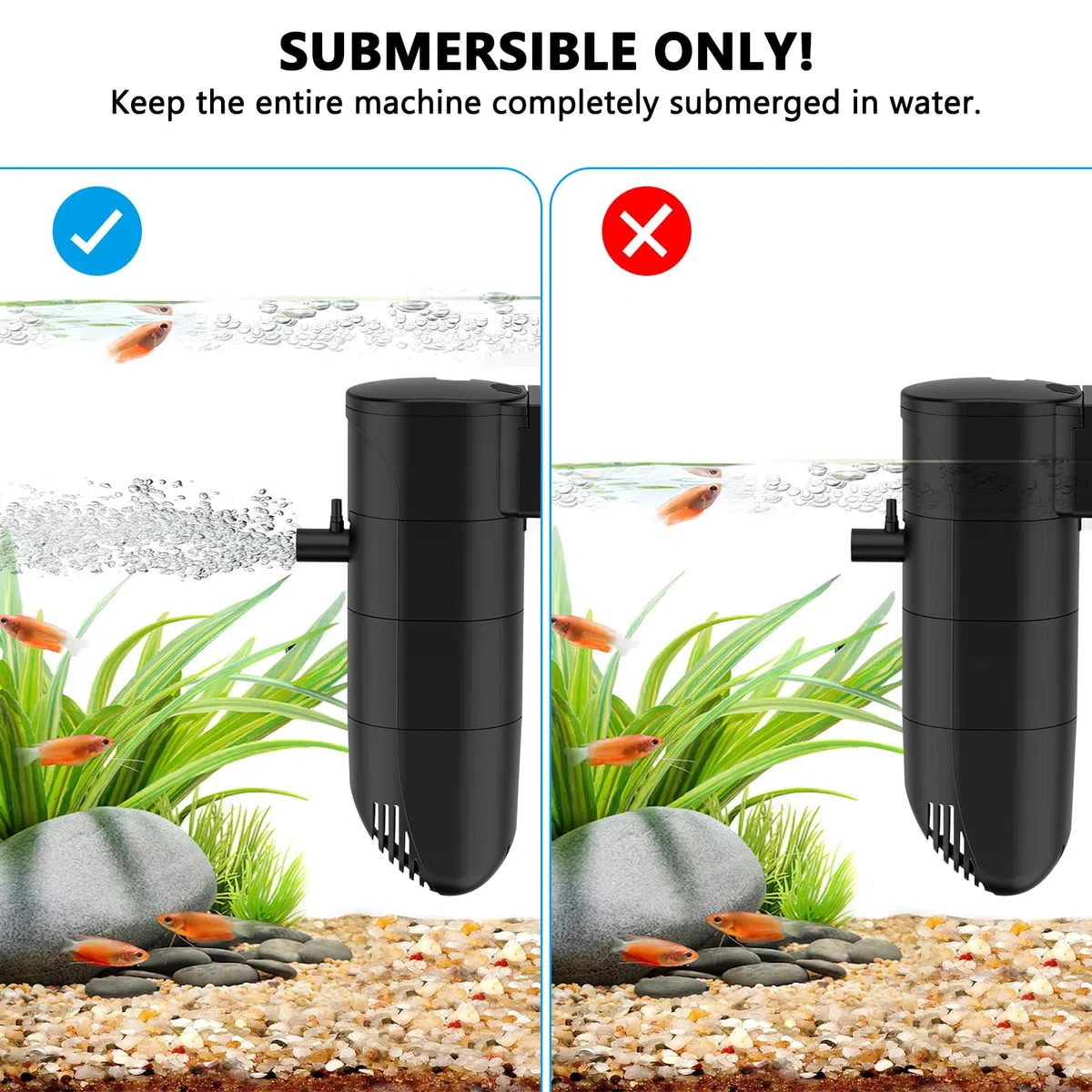 fishkeeper Filtro de acuario para 25-45 galones, filtro sumergible de 4 etapas en el tanque con flujo de aire ajustable, circulación de oxigenación por filtración (13 W 186 GPH)