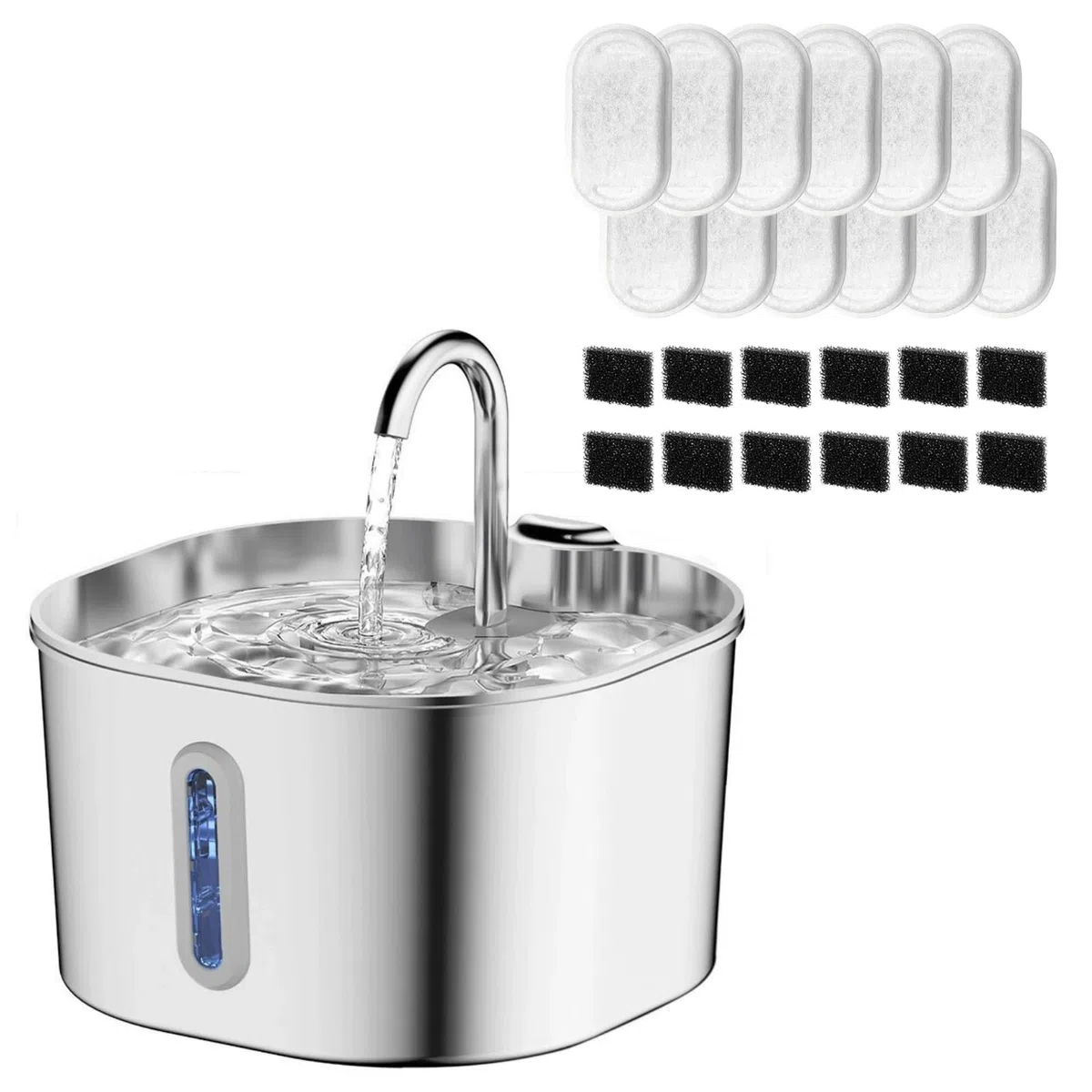 CatVitalis Fuente Gatos Acero Inoxidable, Protege a tu Gato de la deshidratación y los Problemas urinarios, Fuente Agua Gatos Automática 2,2L con Triple Filtración, Bomba Silenciosa