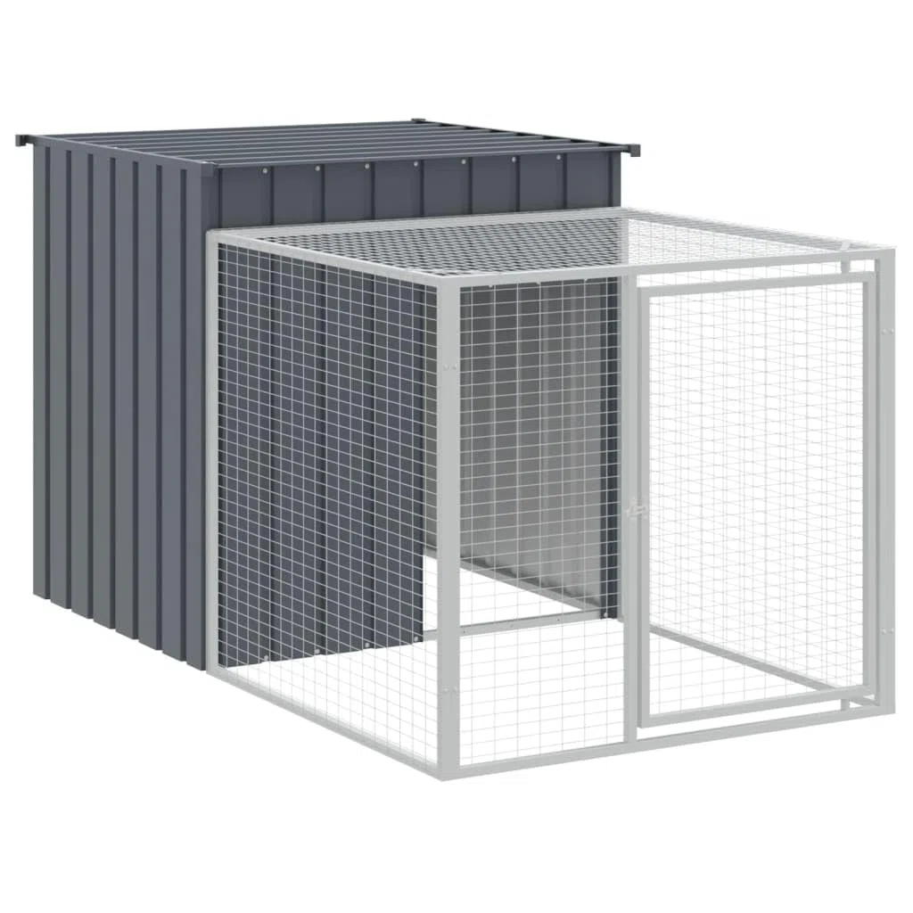 Festnight Caseta Perros con Tejado, Perrera Exterior Metálica con Techo, Casa para Perros Pequeña, Gris Antracita 110x201x110 cm