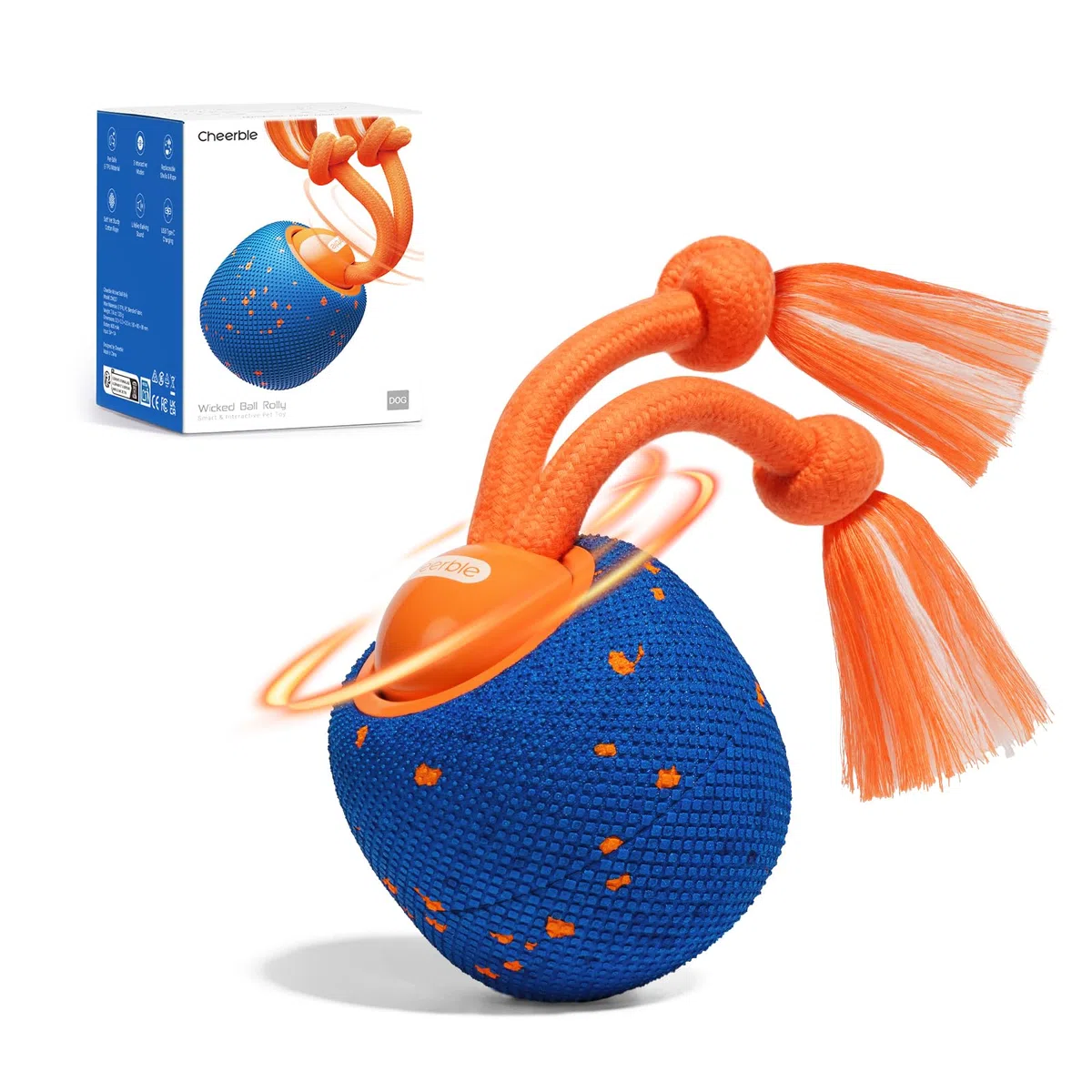 Cheerble Pelota interactiva para perros - Wicked Ball Rolly con cuerda y ladridos, juguete interactivo inteligente para perros con 3 modos de juego, E-TPU, USB-C recargable, adecuado para perros