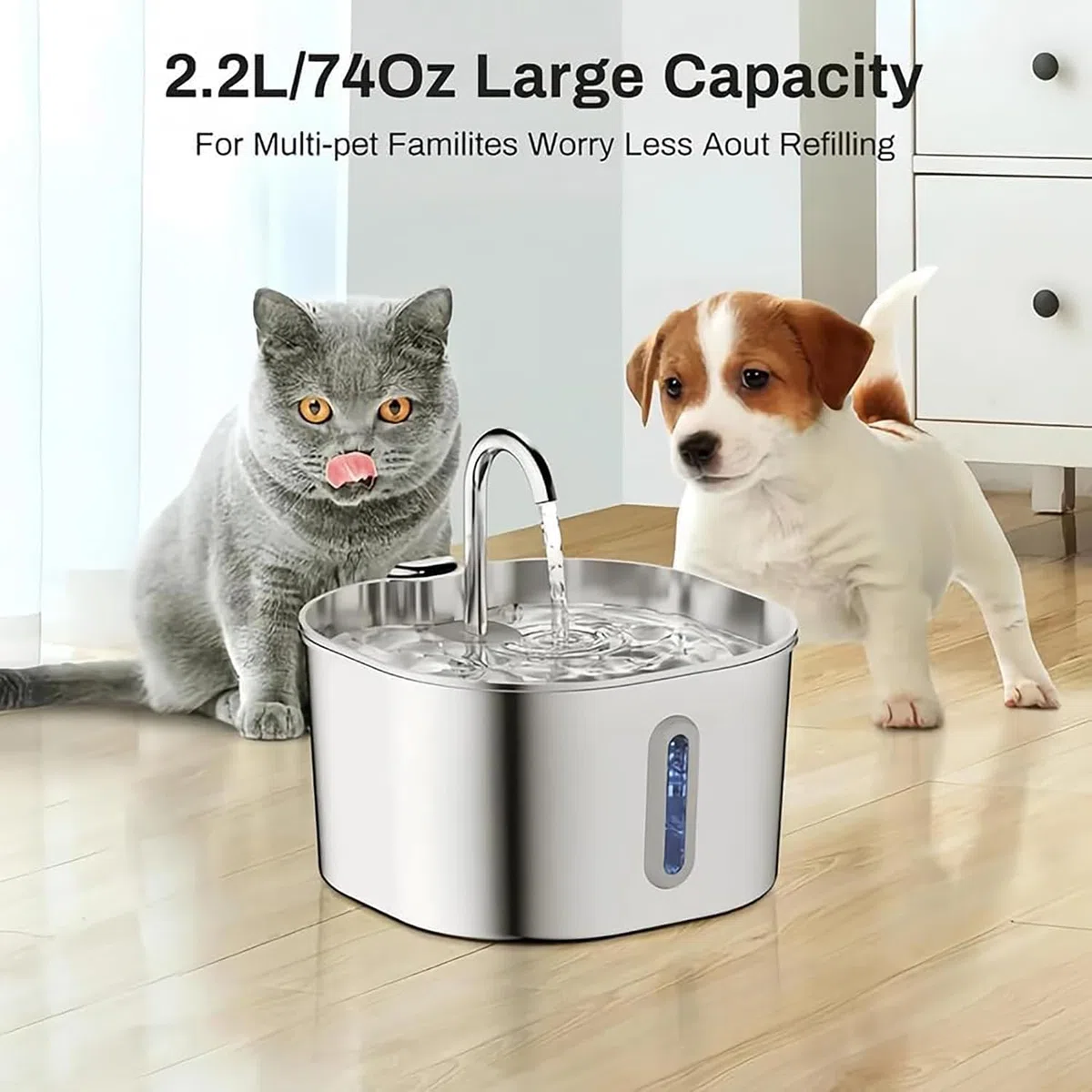 Selene - Fuente de agua para perros, filtros de agua Selene, fuente de agua visible de 2.2 L con sistema de triple filtración, bomba sumergible ultra silenciosa, viene con kits de filtros de repuesto