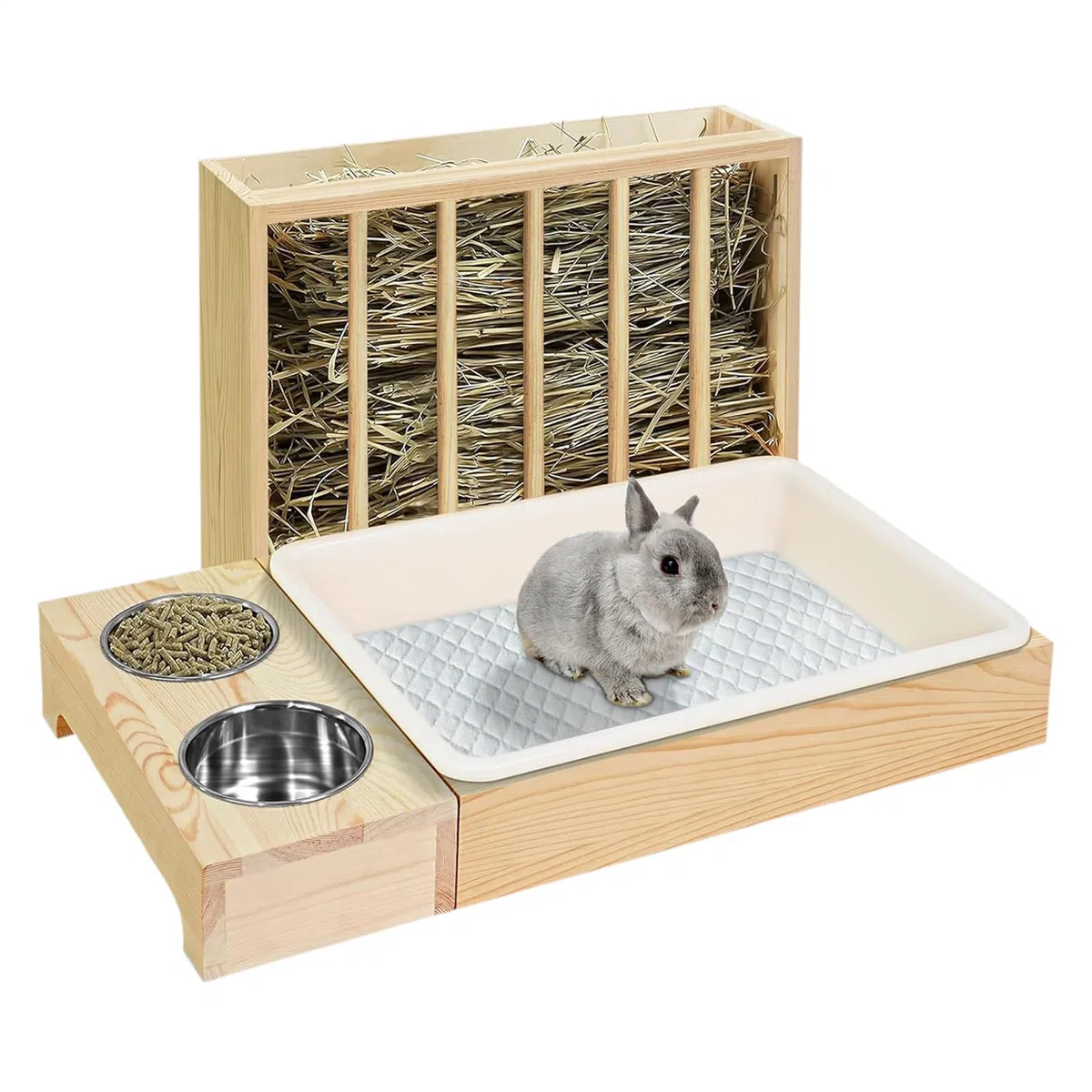 De Hámster Estación De Alimentación Para Mascotas De Madera | Porta Heno Y Bebedero De Conejos Para Jaula de Viaje Interior Hogar Gallina Hurón Erizo