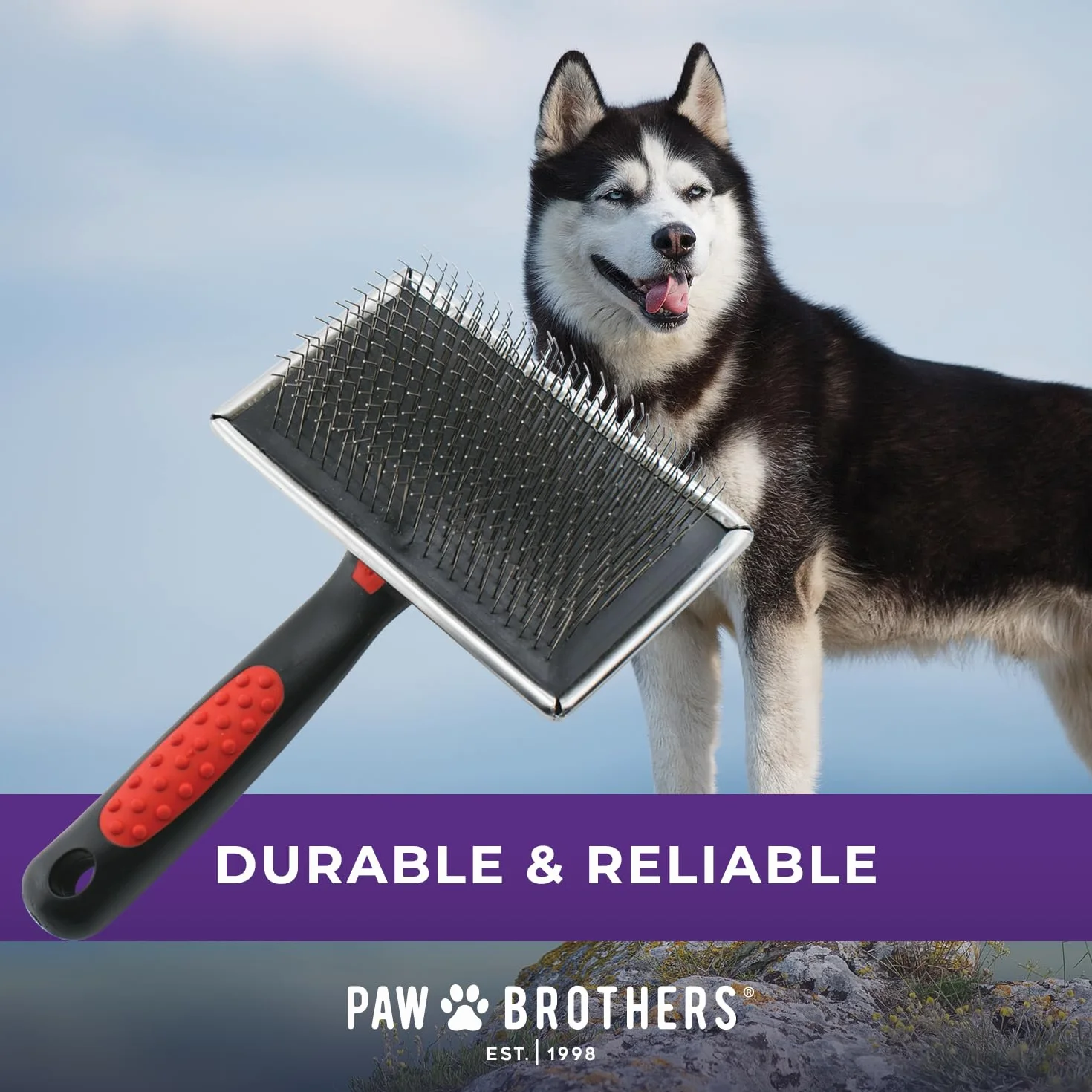 Paw Brothers - Cepillo plano extra largo para perros, grado profesional, elimina el pelo suelto y los enredos, más que los enredos, elimina la capa inferior, cepillo de aseo para perros, mango