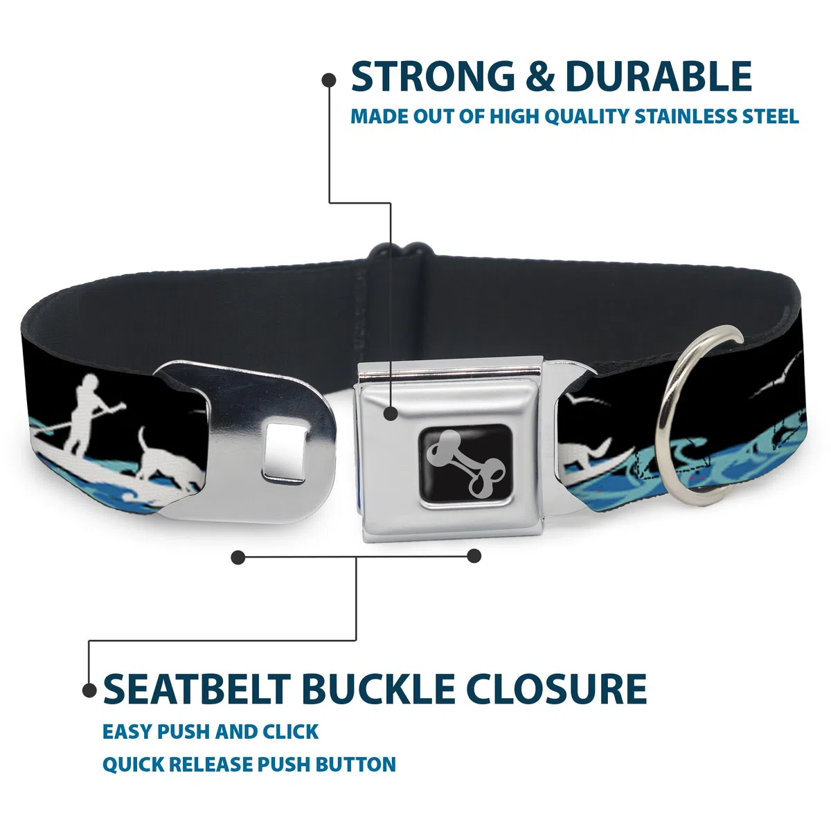Buckle-Down DC-W37117-WL - Cinturón de Seguridad para Perro, Talla L, Color Negro, Azul y Blanco