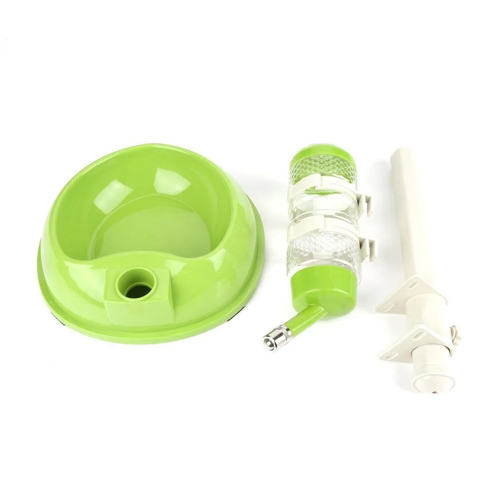 Fdit Dispensador de Agua Potable 500ml Cuenco de Alimentos con Botella de Agua para Mascotas Dispensador Grande Ajustable Automáticamente de Altura para Gato Socialme-EU(Verde)