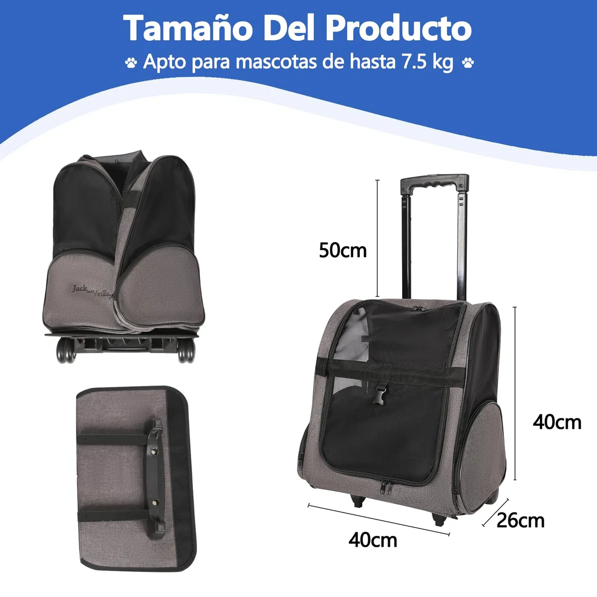 Galatée Bolsa De Viaje con Ruedas para Mascotas, Fabricada En Tela Oxford Transpirable, No Requiere Instalación, Es Plegable y Fácil De Guardar, Apta Tanto para Perros como para Gatos (Gris)