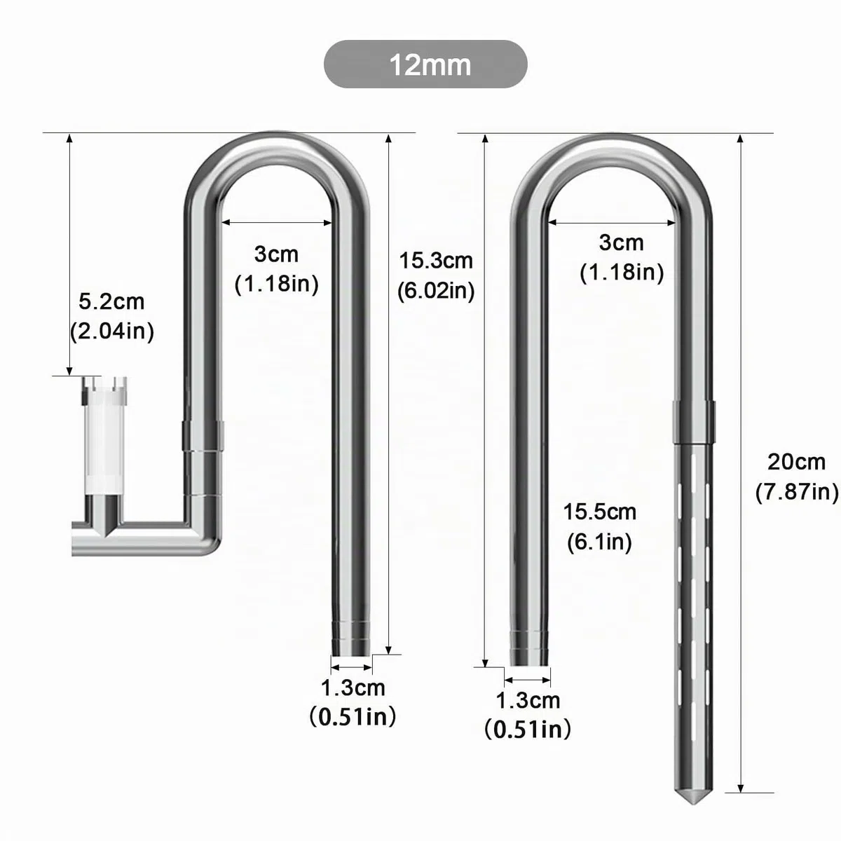 FZONE Lily Pipes De Acero Inoxidable para Acuario, Salida Mejorada con Skimmer De Superficie Y Tubo De Extensión Desmontable 11 cm para Manguera 1/2" (12 mm) Entrada Y Salida