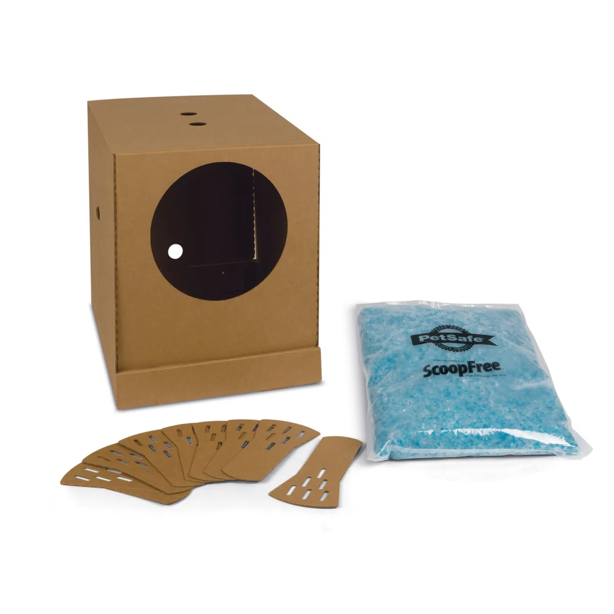 PetSafe Caja de Arena desechable para Gatos, diseño Plegable Cubierto para Viajes, de The Makers of ScoopFree, Caja de Arena autolimpiable, Incluye Arena para Gatos de Cristal Azul Original de 4.4