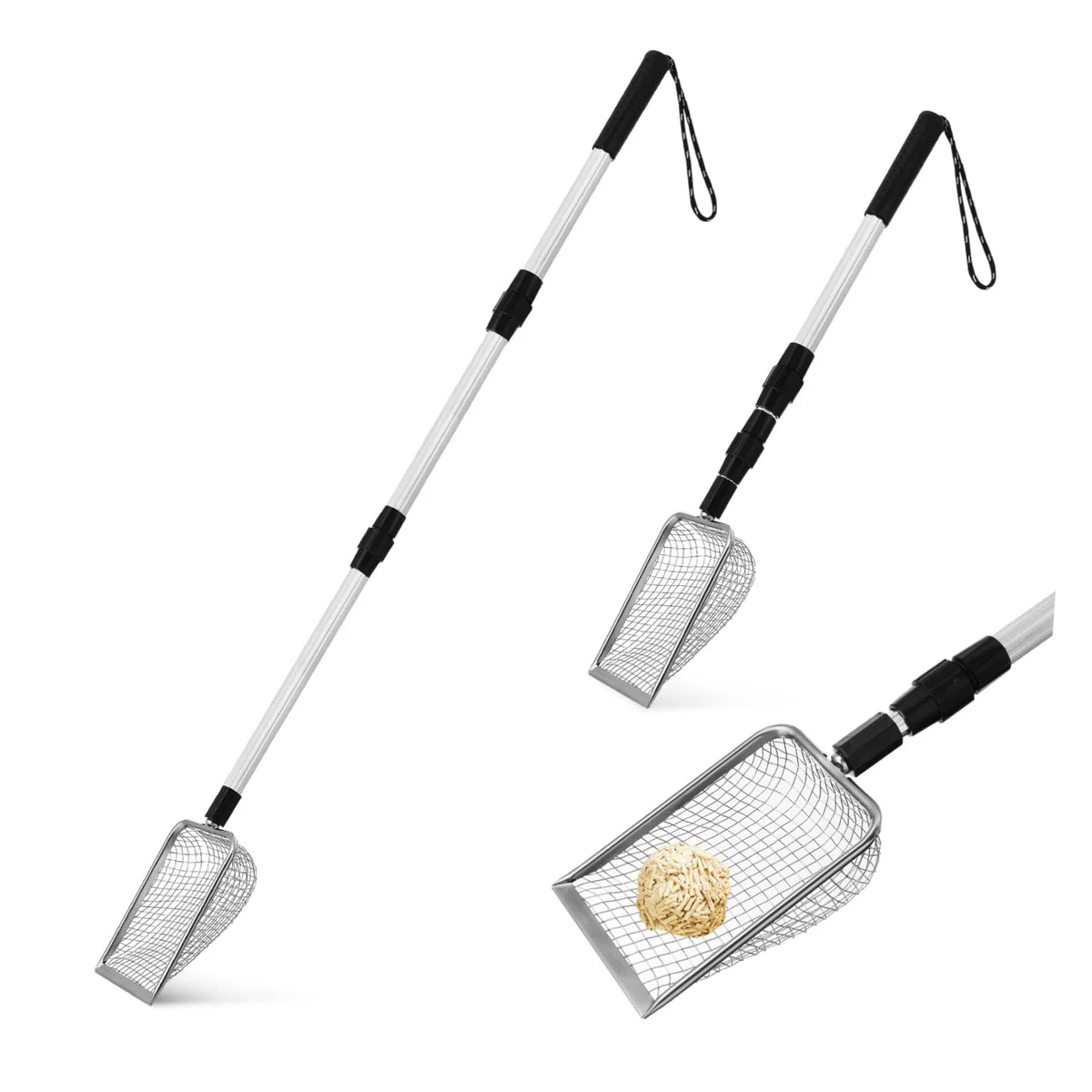 Toyvian 2 Piezas Palas para Inoxidable Mango Telescópico y Malla para Limpieza de Areneros Herramienta Ergonómica para Mascotas