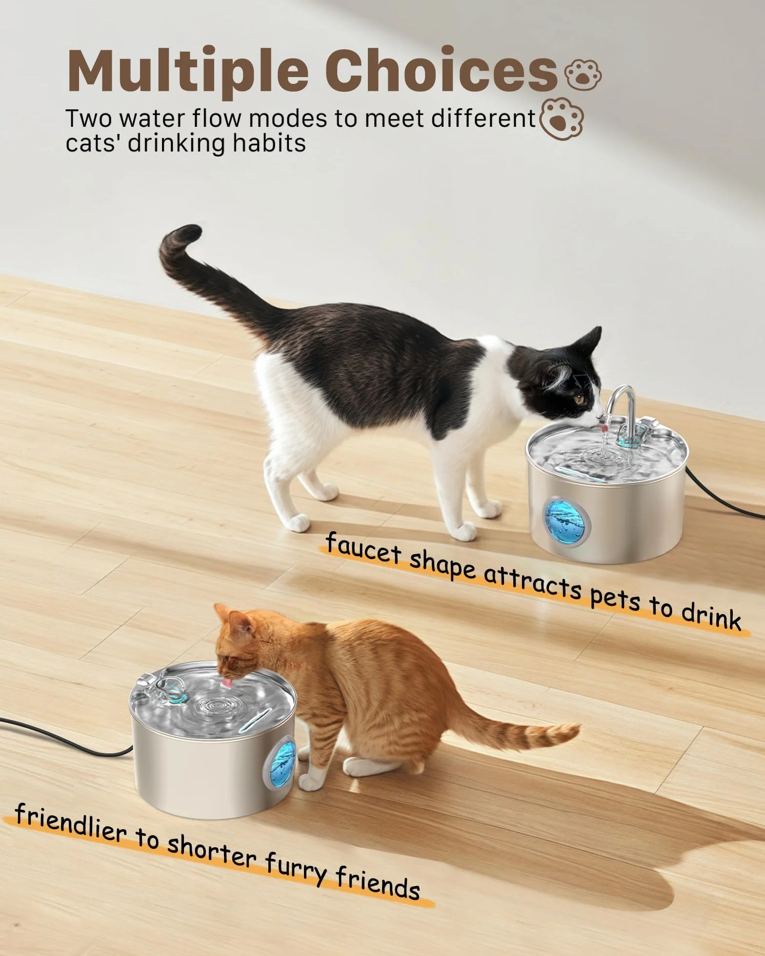 Fuente de agua para gatos INOX: fuente de agua para gatos – 2,2 l dispensador de agua para gatos automático – fuentes de agua limpia – Dispensador de perros con 6 filtros + 3 esponjas