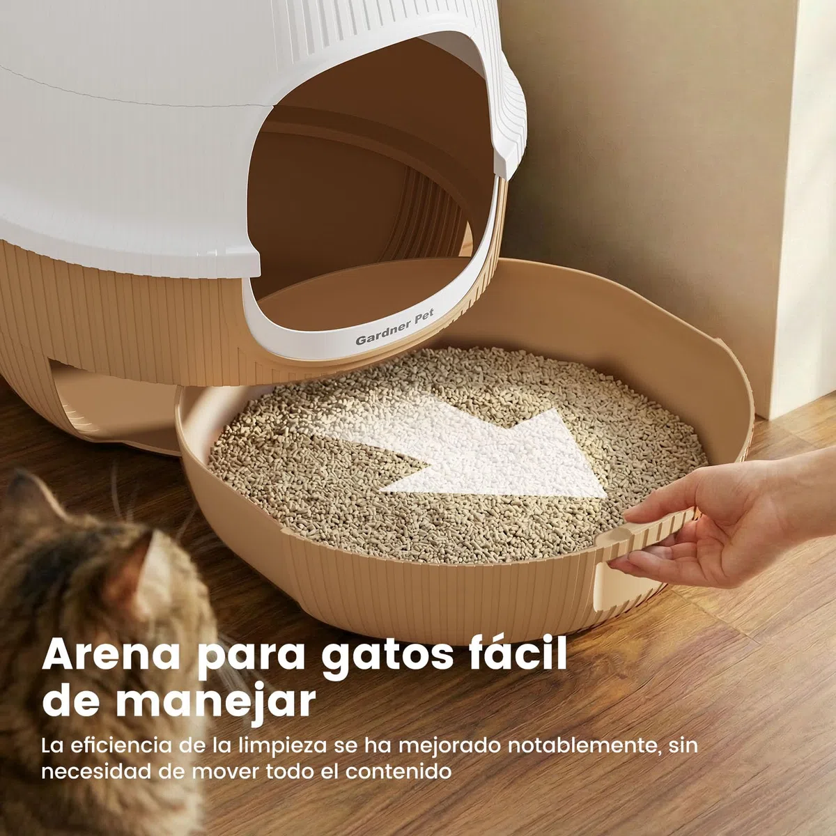 Gardner Pet Arenero Gato con Planta Artificial y Pala-Café Claro | Incluye Filtro de Carbón Activado Anti-Olores, Fácil de Rellenar, Limpiar y Mantener, Diseño a Prueba de Fugas
