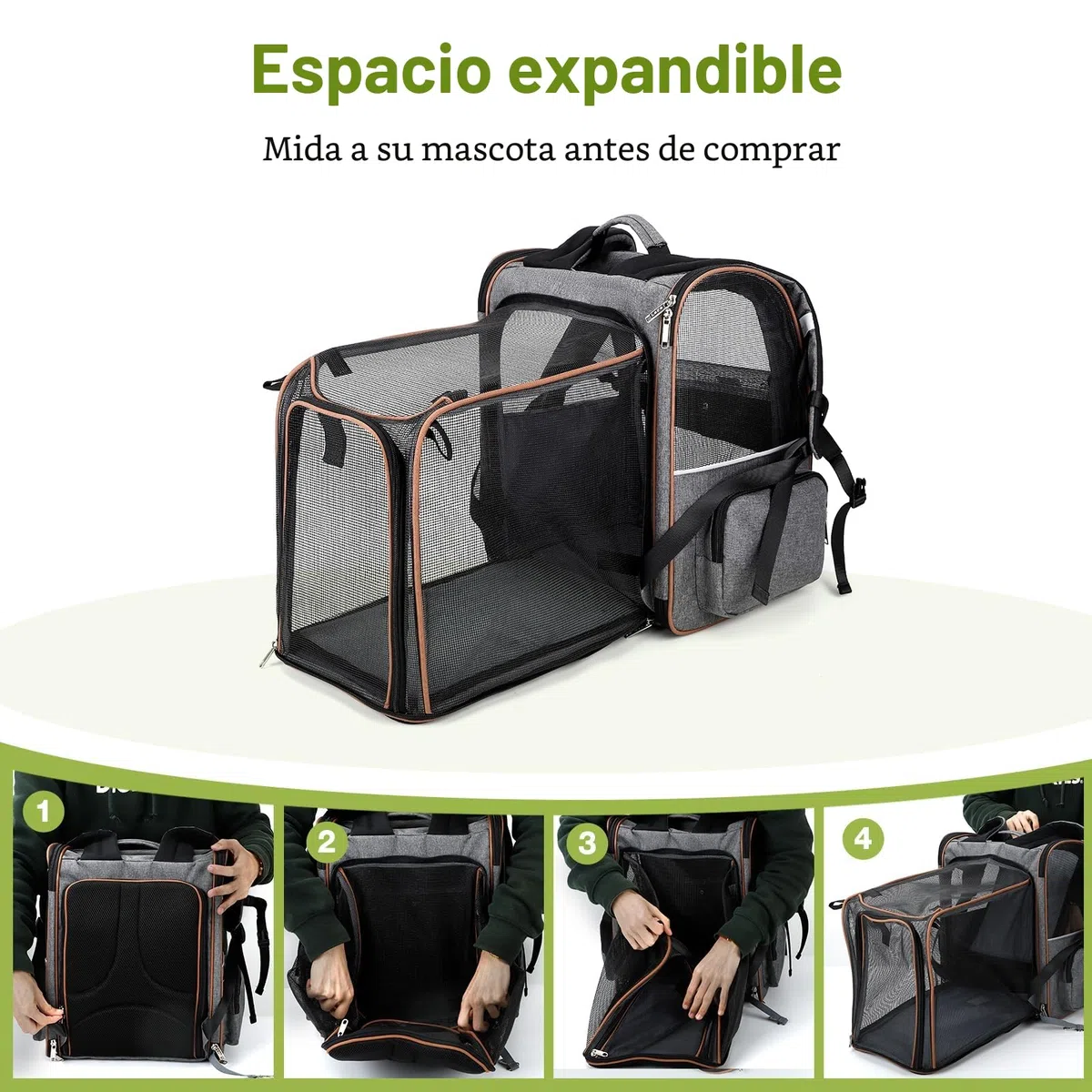 Transportín Grande para Gatos y Perros pequeños, expandible, Gatos medianos, Capacidad para hasta 8,1 kg, Mochila para Perros, Mochila Plegable para Cachorros, para Viajes, Senderismo, Gris