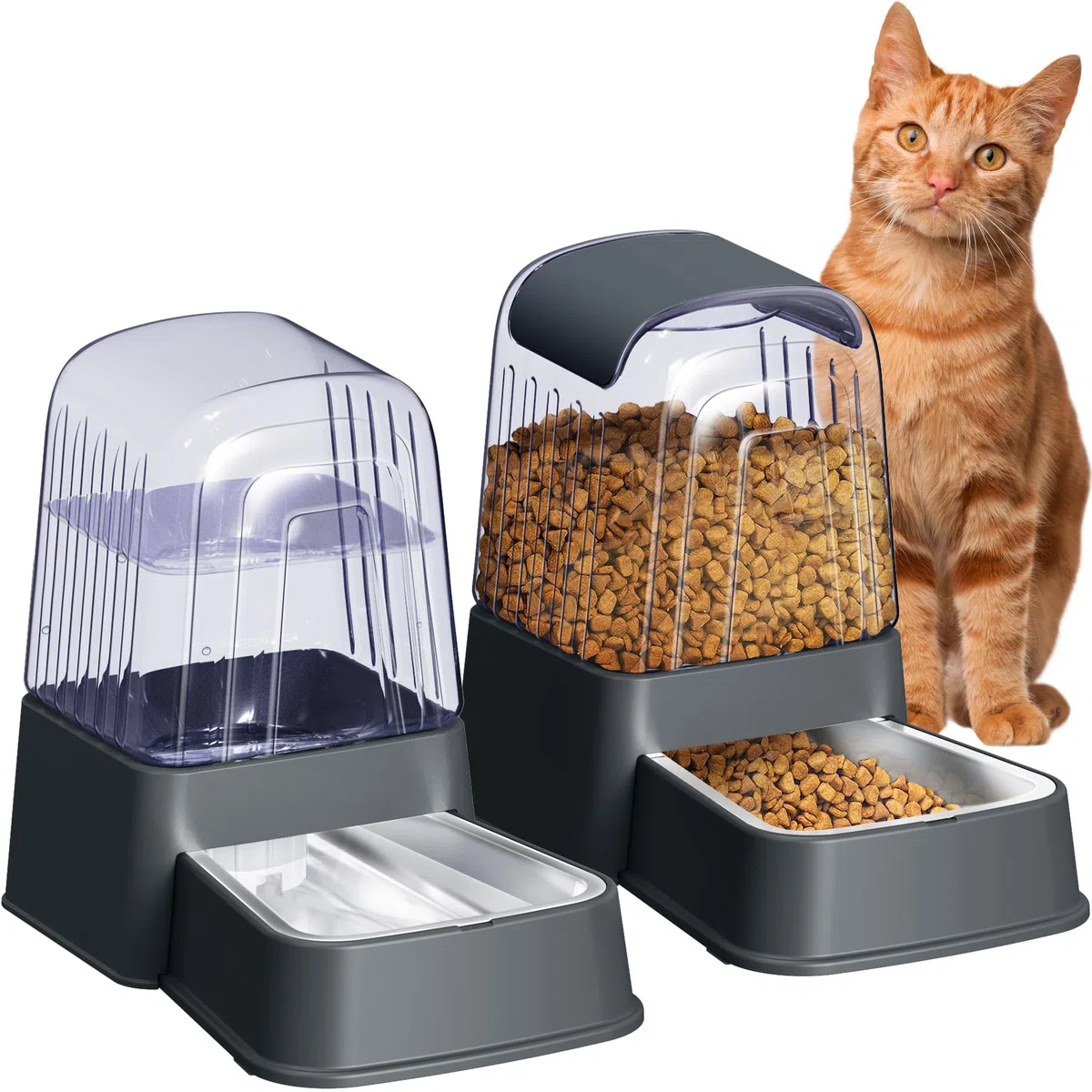 Juego de comedero automático de Alimentos y Agua para Perros y Gatos con Cuencos de Acero Inoxidable, comederos de Agua y Alimentos para Mascotas por Gravedad, 100% Libre de BPA, Gran