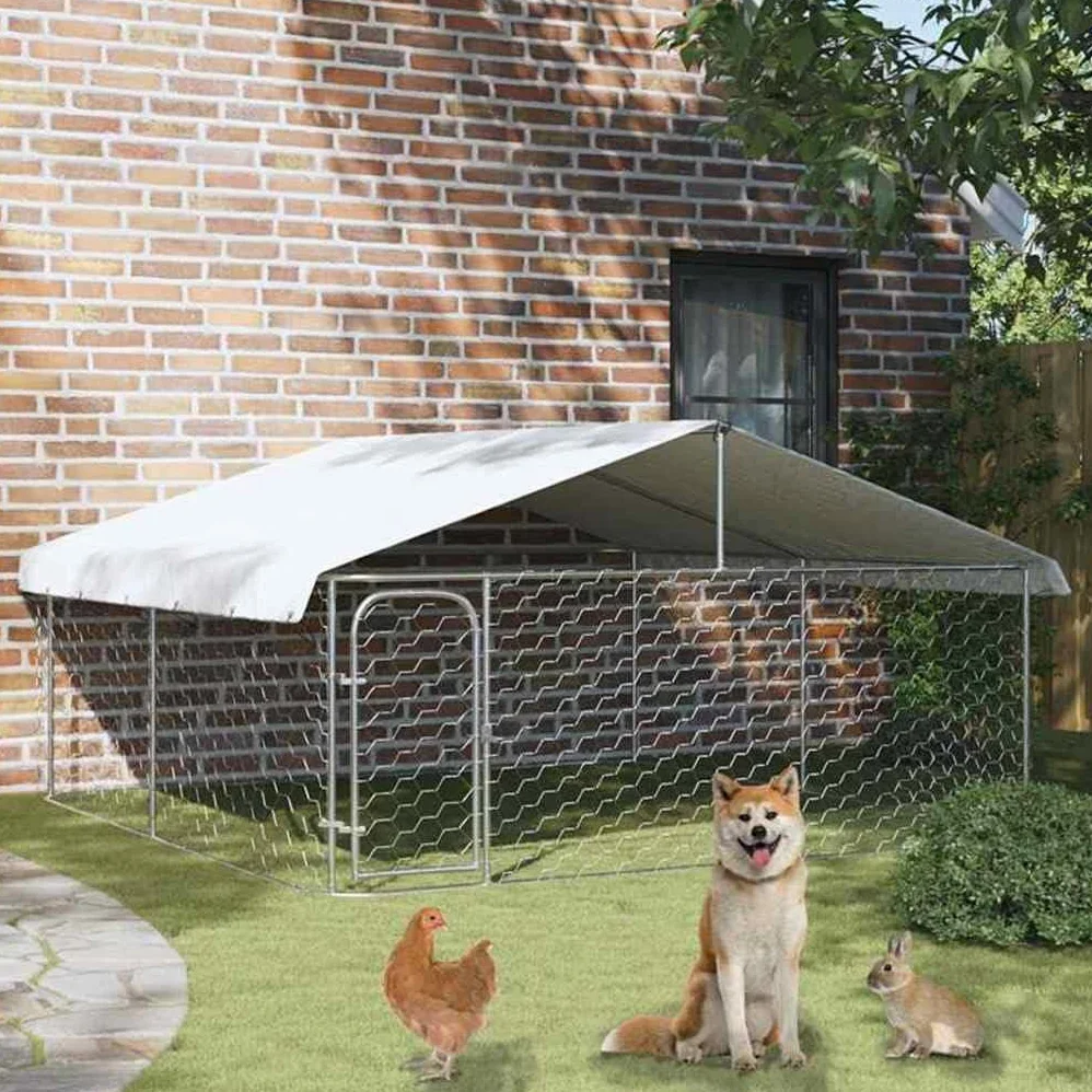 Gran caseta para perros al aire libre con techo 300 x 300 x 150 cm de acero galvanizado, polietileno resistente a los rayos UV, protección y seguridad para cachorros, camping, jardín, uso en