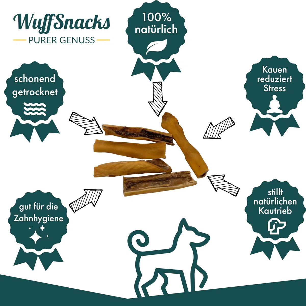 Piel de vacuno seca para perros, 2,5 kg, masticable natural, 20 cm, aperitivos para masticar para perros de Wuffsnacks