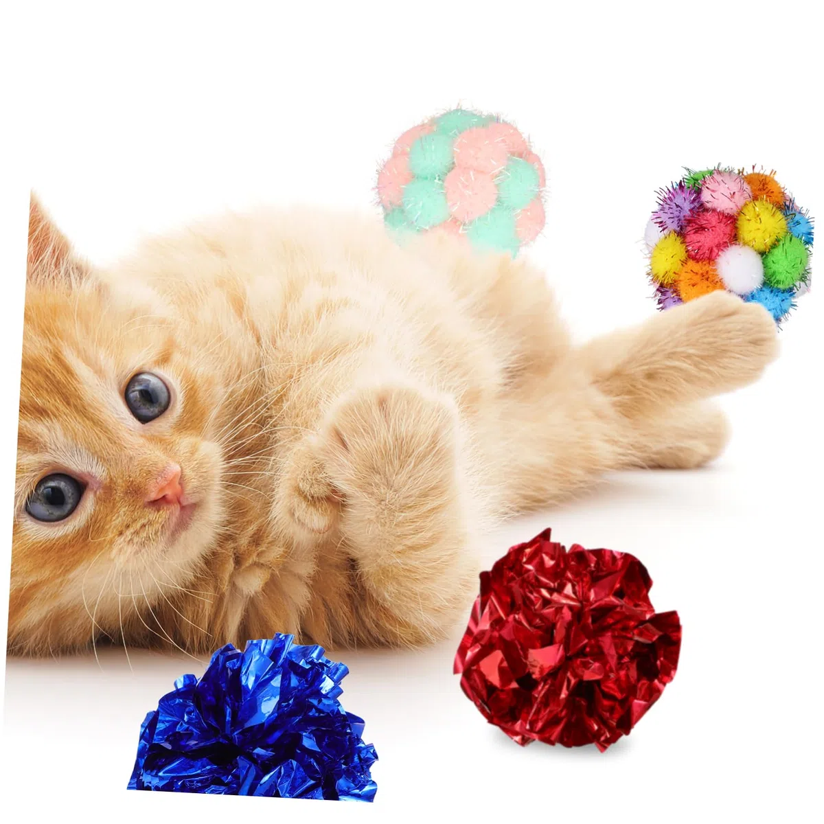 Happyyami 50piezas Juguetes Interactivos para Gatos Incluye De Peluche y Bolas Crinkle Juguetes para Mascotas Que Fomentan El Ejercicio Entretenimiento