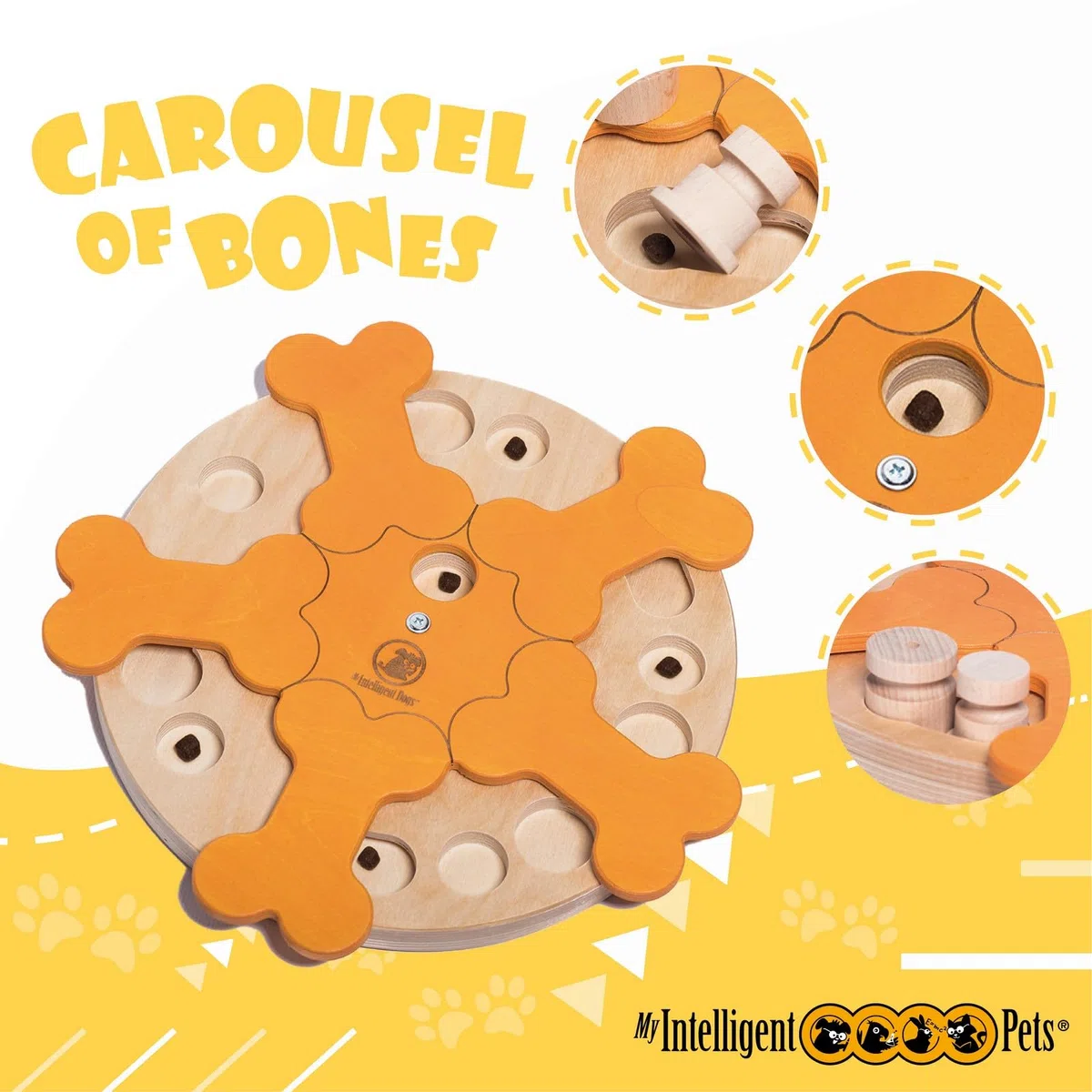 Carousel of Bones Juguete Interactivo para Perros de Madera Juguete Inteligente para Perros | Juguetes de inteligencia para perros Uso mental - Juguete interactivo Perro, Juegos de pensamiento para perros