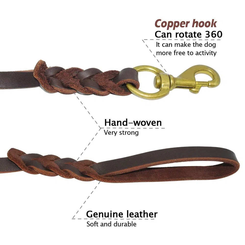 Correa de Cuero Trenzado para Perros, Correa de Entrenamiento para Caminar K9 para Mascotas, Correa para Perros medianos y Grandes, Regalo de Pastor, clicker de Entrenamiento para Perros