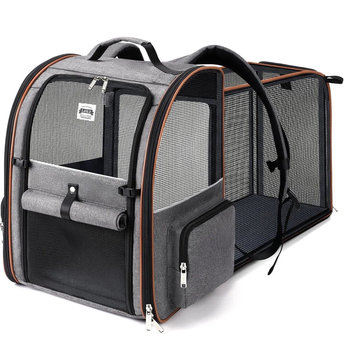 Transportín Grande para Gatos y Perros pequeños, expandible, Gatos medianos, Capacidad para hasta 8,1 kg, Mochila para Perros, Mochila Plegable para Cachorros, para Viajes, Senderismo, Gris