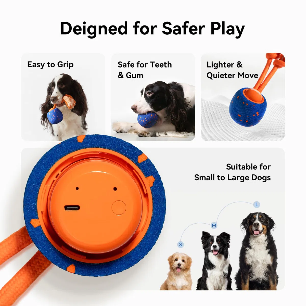 Cheerble Pelota interactiva para perros - Wicked Ball Rolly con cuerda y ladridos, juguete interactivo inteligente para perros con 3 modos de juego, E-TPU, USB-C recargable, adecuado para perros