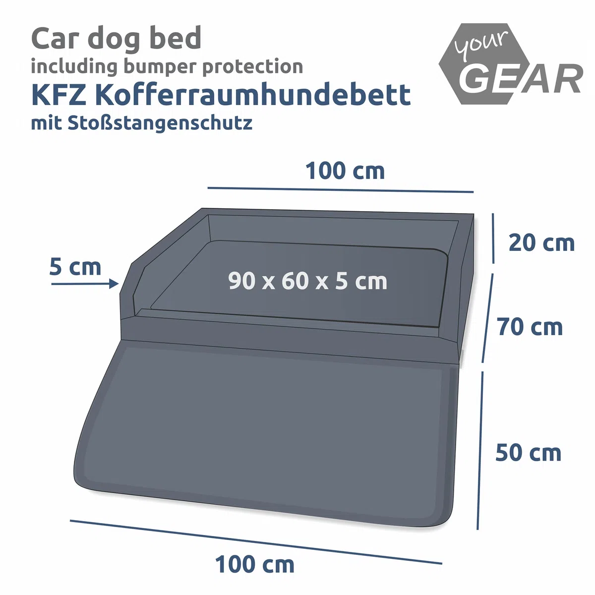 Your GEAR Termoli 100 x 70 cm - Cama para Perros de Coche Con Protección para el Borde de Carga, Cesta y Alfombrilla para Maletero, Cama de Viaje