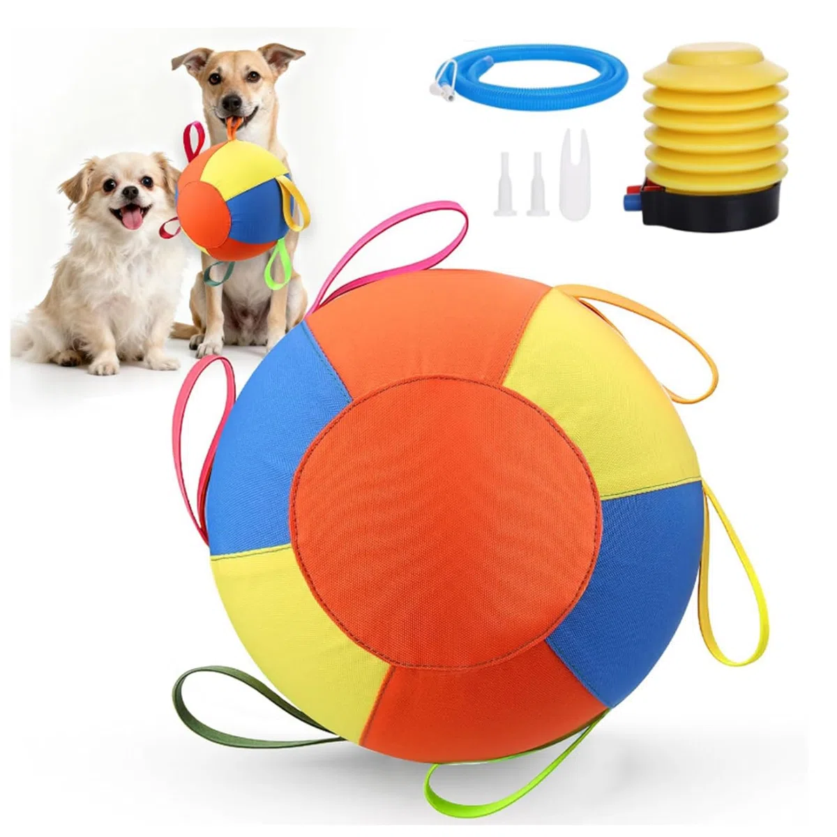 Juguete para mascotas con bomba, múltiples boquillas, inflado rápido, resistente al desgarro, tamaño compacto, portátil, juguete de entrenamiento para caballos