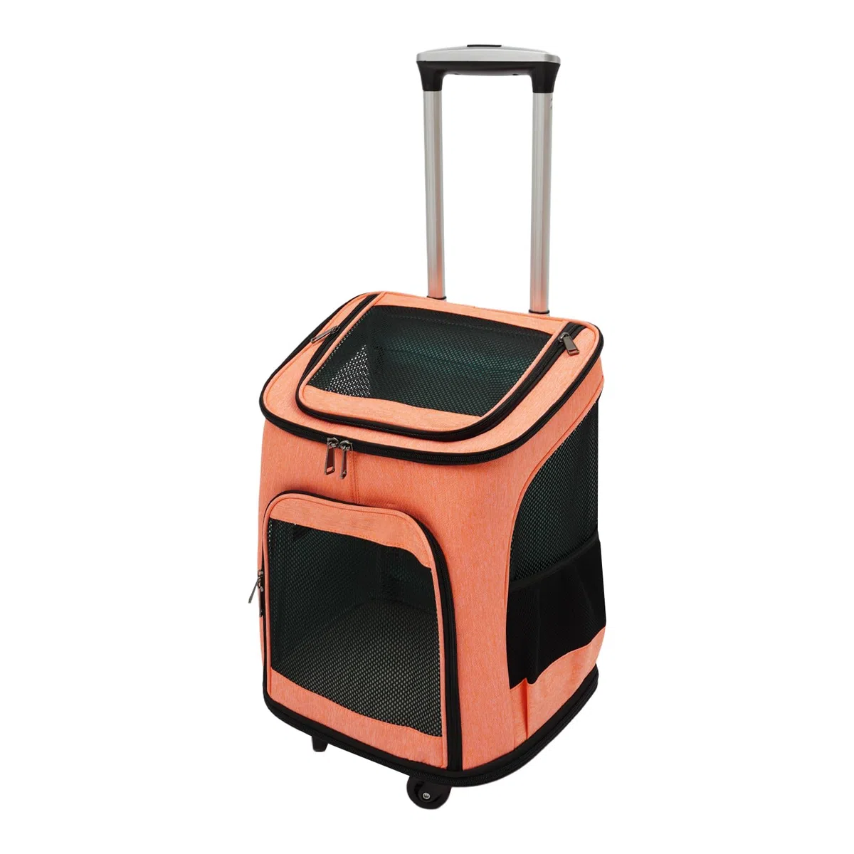 Transportín plegable para mascotas con ruedas universales y mango telescópico, transpirable, plegable, para perros de hasta 7,5 kg y gatos de hasta 9 kg (naranja)
