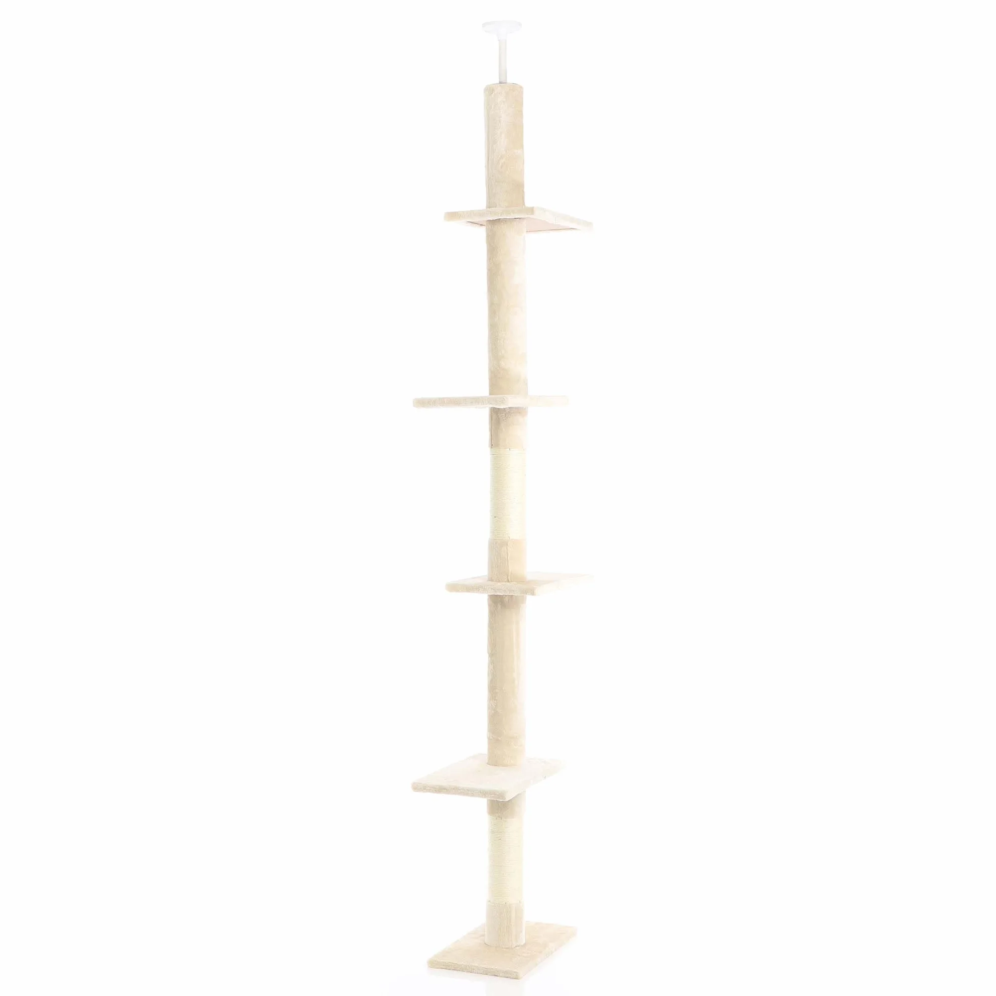 Fudajo Árbol rascador Suelo a Techo Beige 230-276cm Ajustable en Altura 4 Plataformas sisal