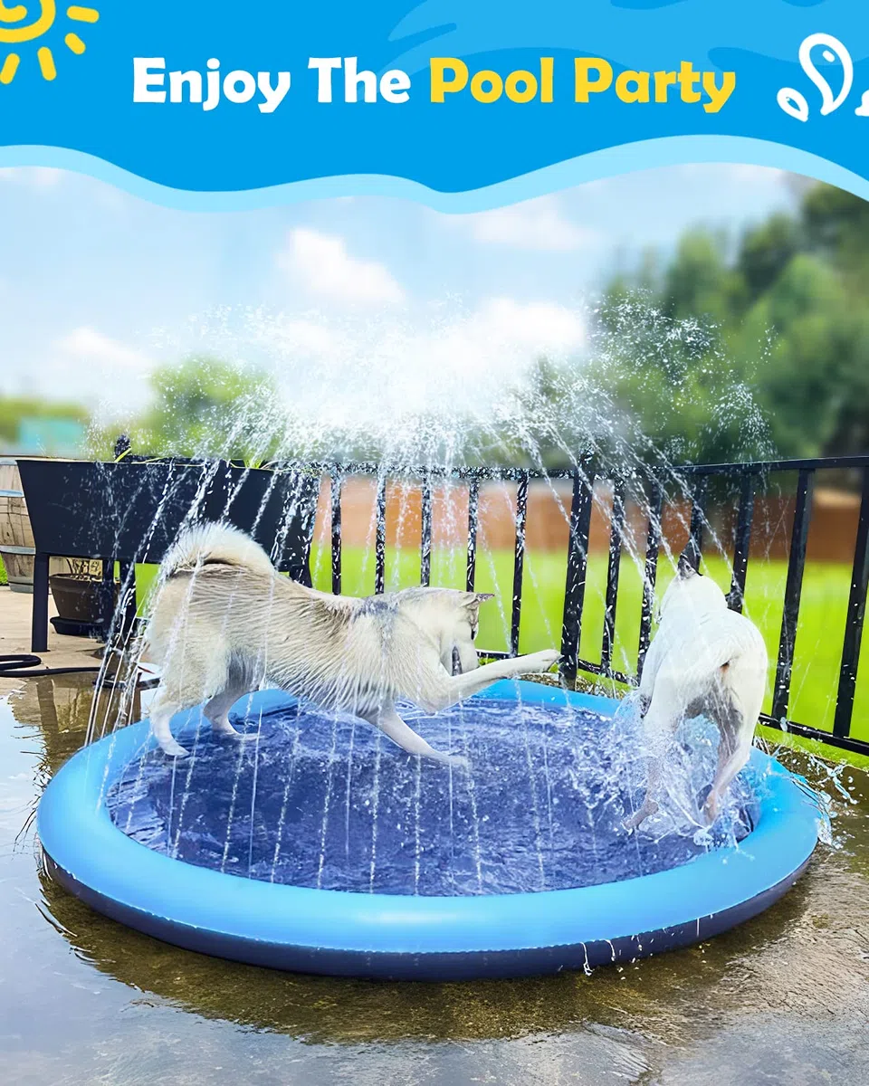 Peteast Piscina Perros, Piscina de chorros para Perros, Mascotas,Juguetes de Agua de Verano (de150cm) (220cm, Blue)
