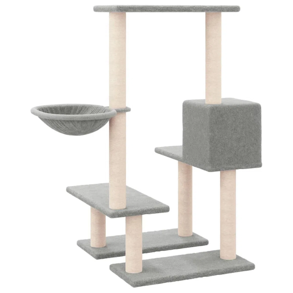 LAPOOH Rascador para Gatos con Postes de sisal, Rascador Gato, Arbol Rascador para Gatos, Gatos Accesorios, Torre Gatos, Arranhador para Gatos, Casa para Gatos, Gris Claro 94,5 cm