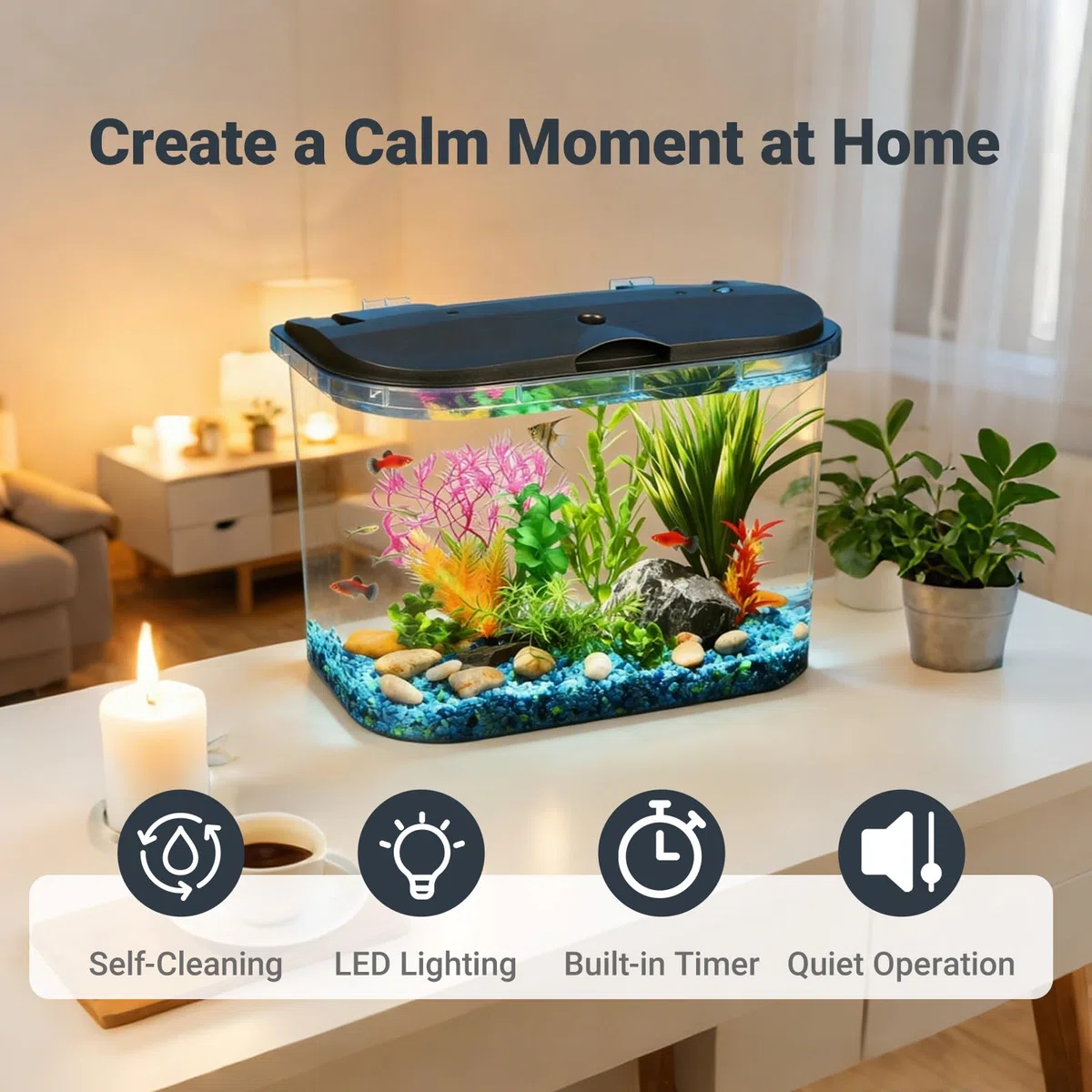 Koller Products Kit de acuario de 5 galones con iluminación LED y filtro de potencia, ideal para una variedad de peces tropicales
