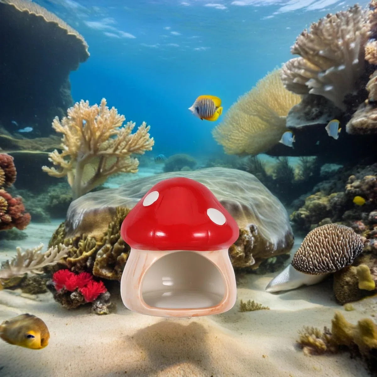 Hohopeti Casa de Cerámica para Hongos Roja Grande Decoración de Pecera Escondite para Peces Betta y Camarones Refugio Acuario para Reproducción y Descanso Accesorio Natural para Tanques
