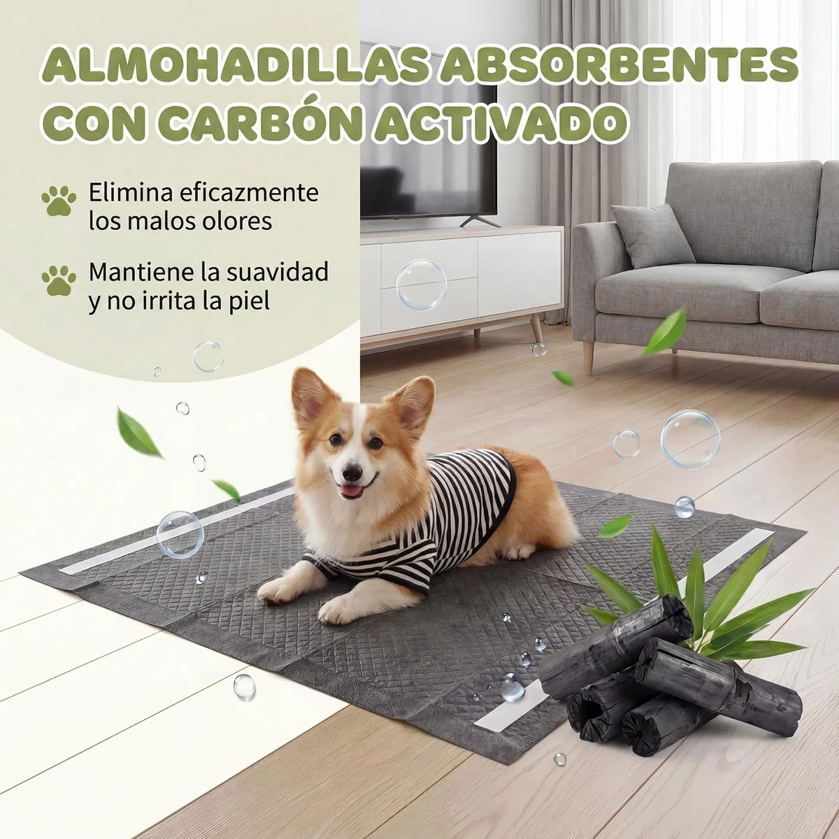 GYMAX Empapadores de Adiestramiento para Perros , 60 x 60cm Almohadillas de Orina Súper Absorbentes Desechables con 6 Capas, Absorbe Olores, Carbón Activo, a Prueba de Fugas, 150 Unidades, Gris