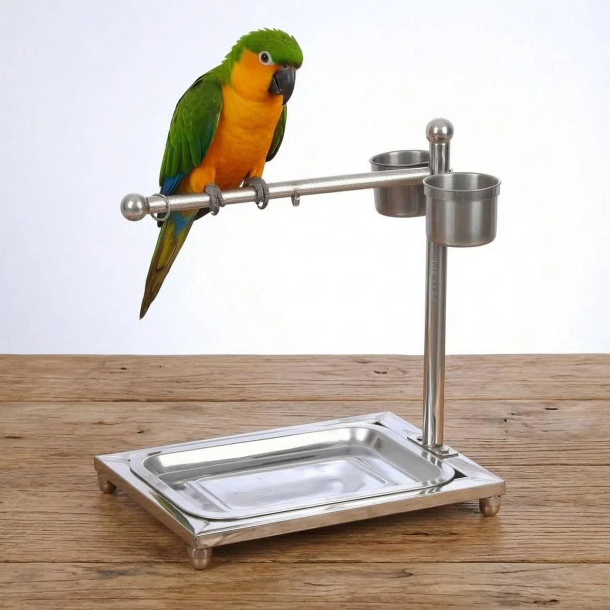 Soporte en Diseño en 7 Bandeja Base Percha Acero con Recipientes Artículo para Aves, Mediano