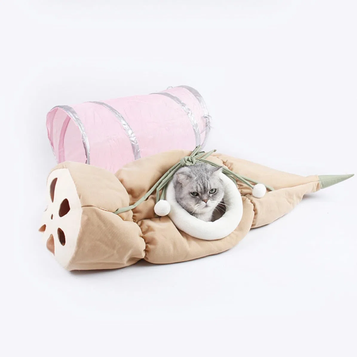 Túnel Plegable para Gatos Diseño de Raíz de Loto Rosa