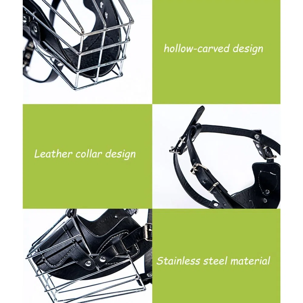Bozal para Perro Bozales Anti-Morder Transpirable Cesta de Metal para la Cara para Perros Anti Morder y Ladrar,Correa de Cuero Ajustable Adecuada para Perros Grandes pequeños y medianos de 7.5 a 35 kg