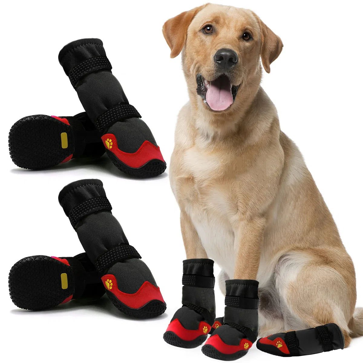 Zapatos para perros impermeables para perros, botines para pavimento caliente con suela reflectante resistente antideslizante, zapatos para perros pequeños, medianos y grandes, 4 piezas