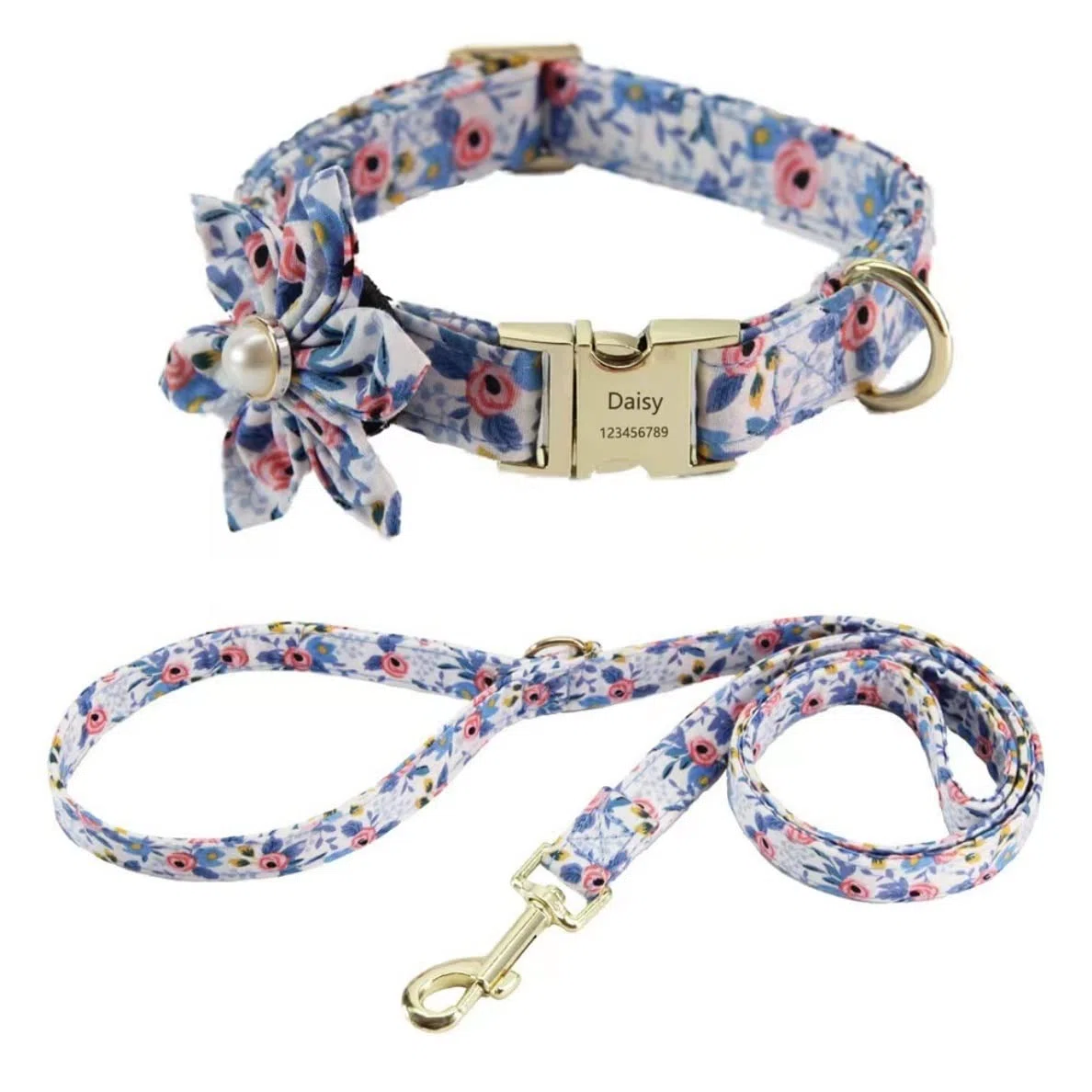 Correa Perro Correr Collar De Perro Nailon, Correa, Arnés, Bolsa para Caca, Conjunto Collares Impresos Ajustables, Arneses para Perros Antideslizantes Reforzada(A,19-28cm)