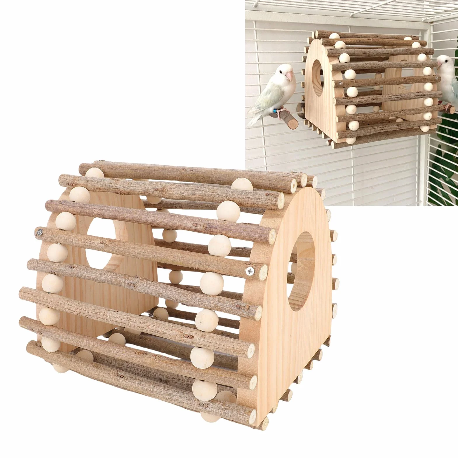 Topiky Innovador Juguete de Madera para Loros, Casa con Escalera de Escalada con Diseño de Doble Agujero para Juego Activo, para Entusiastas de Las Aves