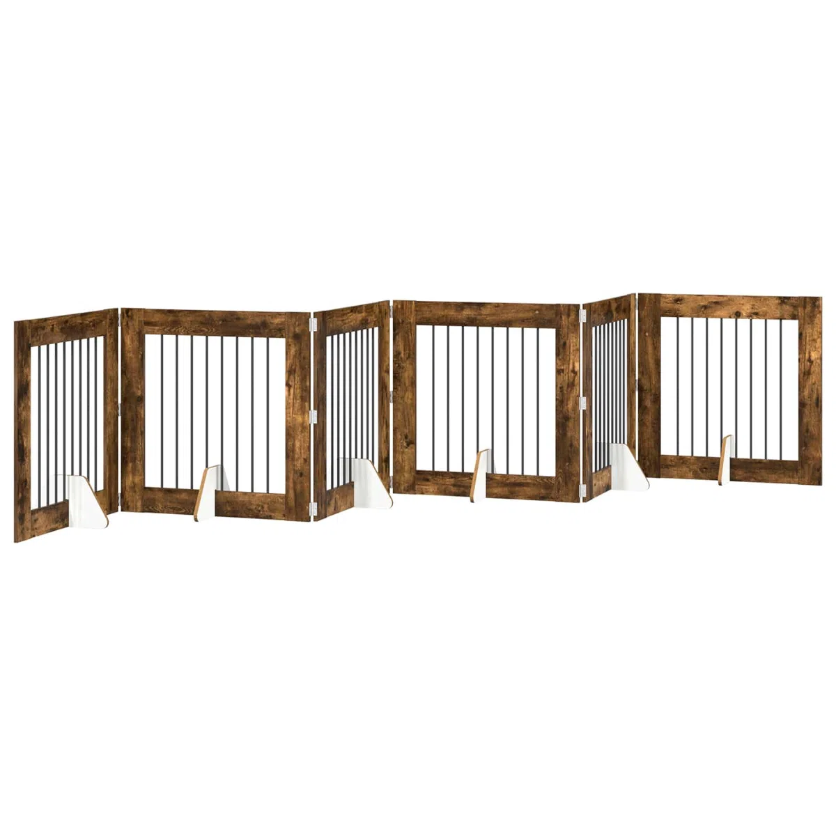 Puerta para perros con soporte de madera de roble ahumado, 6 piezas, 80 x 80 cm, plegable, para interior, protección segura para cachorros y perros en el salón