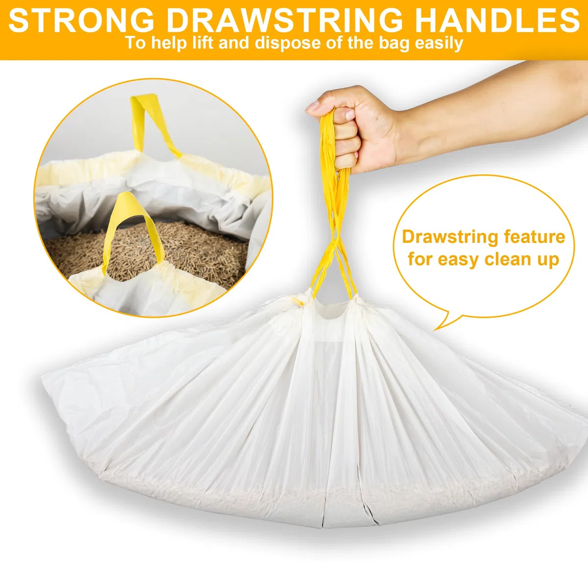 60 bolsas de arena con cordón supergruesas, bolsas de arena para gatos resistentes con gran tamaño, sin perfume, para caja de arena para gatos autolimpiables, bolsas de fácil limpieza para gatos y